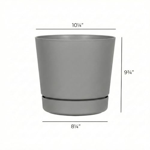 Root & Vessel Majestic Full Depth Round Cylinder Pot, Glossy Gray, 10-Inch (10100) - color: Gray, size: 10 Inch