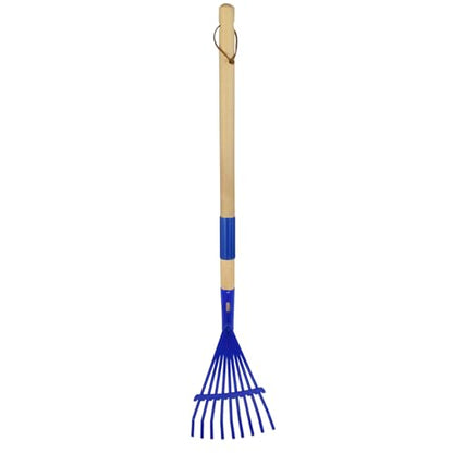 Kids Leaf Rake-Small Wooden Handle Leaf Rake with Metal Tines, 27inches /69cm Length, for Kids Enjoy Garden Cleaning Activities (Blue) - color: Blue
