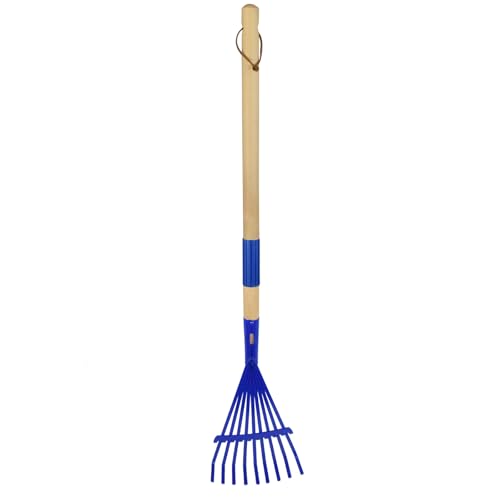 Kids Leaf Rake-Small Wooden Handle Leaf Rake with Metal Tines, 27inches /69cm Length, for Kids Enjoy Garden Cleaning Activities (Blue) - color: Blue