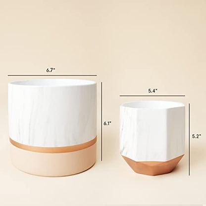 LA Jolie Muse Ceramic Flower Pots, 6.7 & 5.4 Inch Indoor Plant Pot Set of 2 - color: 6.7"+5.4"-white Pink
