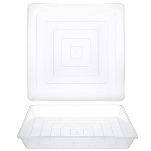 Greaner 16 Inch Large Square Tray, Clear Drip Trays for Potted Plants-Fits 12-13 Inch Pot Bottom, Planter Plates to Catch Water for Indoor & Outdoor(2 Packs) - color: Clear, size: 16 Inch