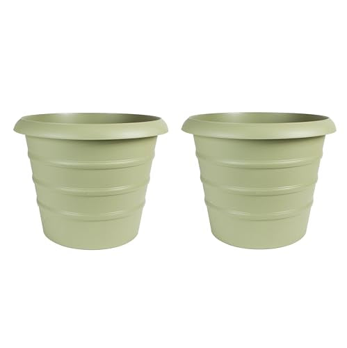 The HC Companies 12 Inch Marina Planter Lightweight Indoor Outdoor Plastic Plant Pot for Herbs and Flowers, Seafoam (Pack of 2) - color: Seafoam, size: 12" (Pack of 2)