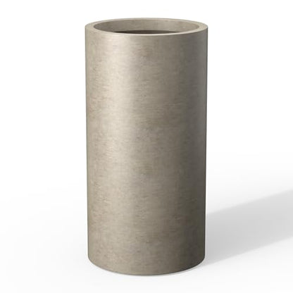 Kante Large Round Column Weathered Concrete Planter 27.8" Tall, Outdoor - color: Weathered Concrete, size: 27.8“h
