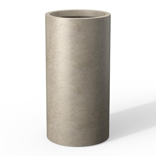 Kante Large Round Column Weathered Concrete Planter 27.8" Tall, Outdoor - color: Weathered Concrete, size: 27.8“h