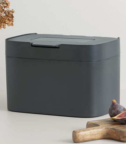 KAZAI. Compost Bin Kitchen 'Elin' | 1.2 GAL / 4.5L Countertop Compost Bin with Lid & Carbon Filter | Odor-Free, Dishwasher Safe, with Inner Bucket | Small Indoor Kitchen Composter | Graphite-Black - color: Graphite-Black