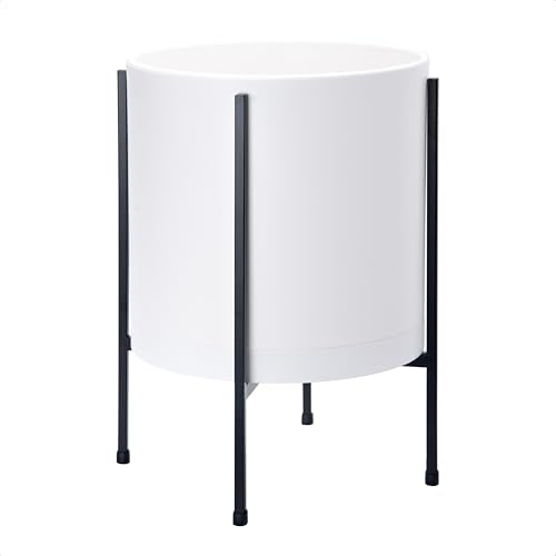 D'vine Dev Plastic Planter Pot with Metal Stand, White, 12 in, 55-D-A-3 - color: White, size: 12 Inch