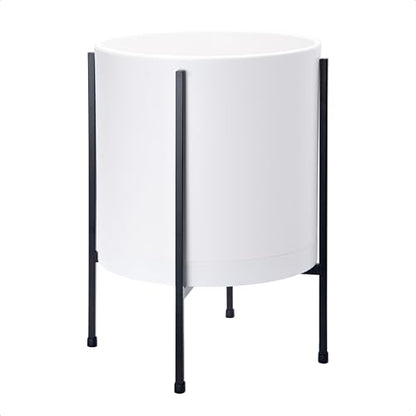 D'vine Dev Plastic Planter Pot with Metal Stand, White, 12 in, 55-D-A-3 - color: White, size: 12 Inch