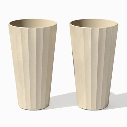 Veradek Column Series Tall Planter - Tapered Outdoor Planter with Shelf - color: Sand, style: Wide Groove - 2 Pack