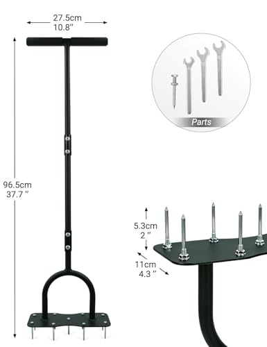 Aerator Lawn Tool for Garden Yard, Manual Yard Aerator with Heavy Duty 2" Pre-Installed Spikes, Dual-Screw Reinforced Handle for Stability, Grass Plug Aerator for Lawn Care Garden, Revives Lawn Health
