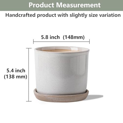 5.8 Inch Ceramic Planter with Drainage Hole & Bonded Saucer - color: Retro Style, Grey, size: 6 inch