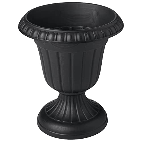 Arcadia Garden Products Small 10x12” Classic Traditional Plastic Urn Planter, Indoor/Outdoor Garden Plant Pot Garden Décor, Black - color: Black, size: 10" x 12"
