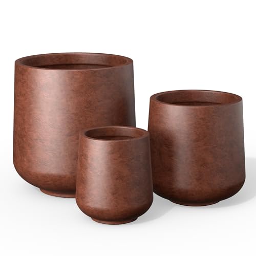 Kante Set of 3 Rusty Concrete Curved Planters 16.5" 13" 9.4" Dia - color: Rusty, size: Set of 3: 15.3" + 11.6" + 8.2" D