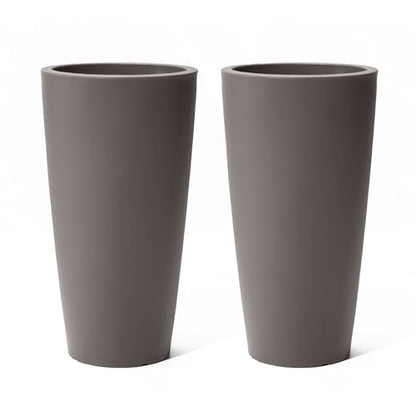 Step2 Tremont Tall Round Tapered Planter 2-Pack, 28 in Resin Planters, Self-Watering, Dark Cedar - color: Dark Cedar, size: 2-Pack