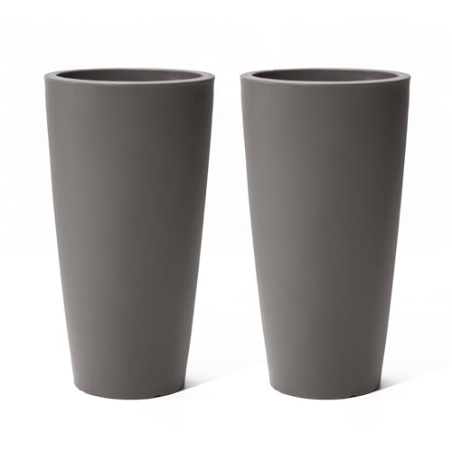 Step2 Tremont Tall Round Tapered Planter 2-Pack, 28 in Resin Planters, Self-Watering, Dark Cedar - color: Dark Cedar, size: 2-Pack