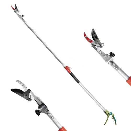 GARTOL Pruner for Garden, Cut Upto 1 Inch & Hold Telescopic Pole Pruner, Fruit Picker with Rotating Blade Head, Lightweight Aluminum Extendable Handle for Tree Branch Cutter, 7.87-13.78 FT, Silver - size: 7.87-13.78 FT