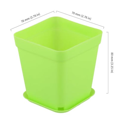 HOIGON 100 Pack 3 Inch Green Square Nursery Pot, Durable Thickened Plastic Nursery Pots with Drain Holes and Saucers, Small Square Planting Containers for Flower Tomatoes Basil - color: Green