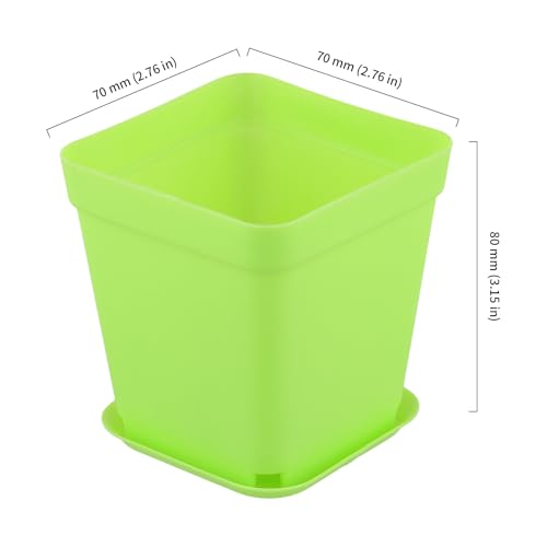 HOIGON 100 Pack 3 Inch Green Square Nursery Pot, Durable Thickened Plastic Nursery Pots with Drain Holes and Saucers, Small Square Planting Containers for Flower Tomatoes Basil - color: Green