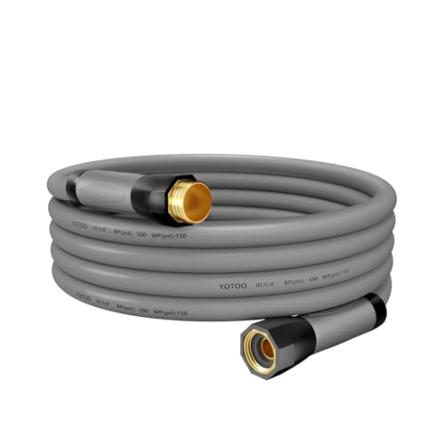YOTOO Heavy Duty Hybrid Short Garden Hose, Lead in Water Hose 5/8-Inch by 10-Feet 150 PSI, Kink Resistant, All-Weather Flexible with Swivel Grip Handle and 3/4" GHT Solid Brass Fittings, Gray - color: Gray, size: 10 FT