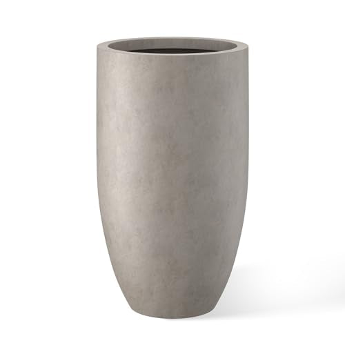 Kante Large Round Tapered Weathered Concrete Planter 24" Tall, Outdoor - color: Weathered Concrete, size: 24" Tall