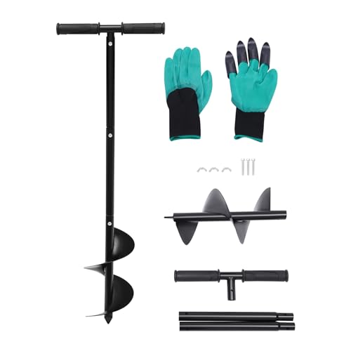 Manual Post Hole Digger, Hand Auger Drill Post Hole Digger with 6 Inch Spiral Drill Bit Garden Hole Digger with Gloves for Planting Bulbs Seedlings Bare-Rooted Trees and Shrubs