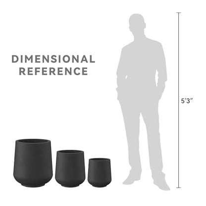 Kante Set of 3 Black Concrete Curved Planters 16.5" 13" 9.4" Dia - color: Burnished Black, size: Set of 3: 15.3" + 11.6" + 8.2" D