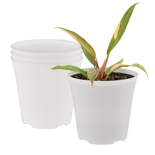 Arcadia Garden Products 4-Pack Plastic Pot, Fits [4”] Nursery Grow Pot – No Drainage Hole (Drillable), Minimal Cover Planter for Indoor Plants, Herbs, Flowers, Seedlings, [ White] - color: White, size: 4 Inch Standard