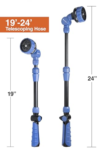 with Corvid Adjustable Thumb Control Garden Watering Wand, 19-24 Inch Telescoping Hose Nozzle 8 Spray Patterns, Heavy-Duty Zinc & Aluminum for Precise Watering and Cleaning