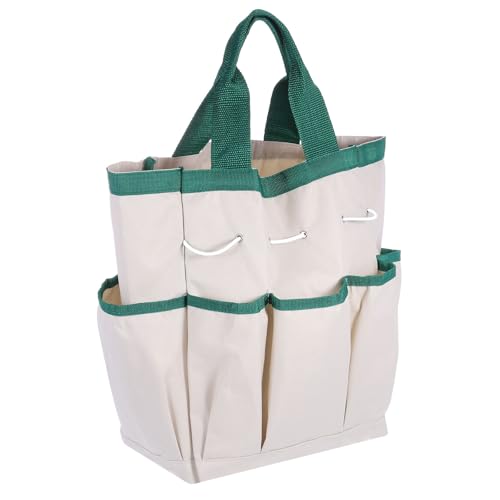HARFINGTON Garden Tool Bag 9.5" x 5.9" x 11.8" Large Oxford Cloth Bag with Pockets Garden Tote Bag Gardening Plant Tool Organizer Storage Carrier Store for Outdoor Women Men, Cream - color: Cream