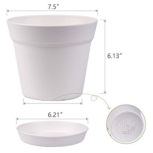 homenote 7.5 Inch Plastic Flower Pots with Drainage Holes and Trays (8 Pcs) - color: White-8 Pcs, size: 7.5 Inch