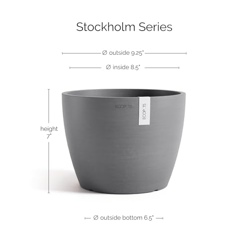 Ecopots Stockholm Round Flower Planter, Grey, 9.5" - color: Gray, size: 9.5"