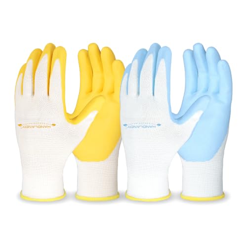 HANDLANDY 2/3/6 Pairs Womens Gardening Gloves, Garden Gloves for Women - color: Blue & Yellow (2 Pairs), size: Medium