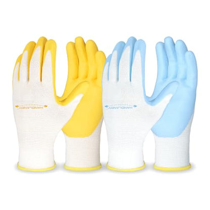 HANDLANDY 2/3/6 Pairs Womens Gardening Gloves, Garden Gloves for Women - color: Blue & Yellow (2 Pairs), size: Medium
