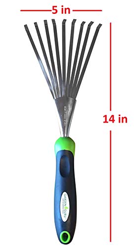 Garden Guru Stainless Steel Hand Rake Soil Tiller with Ergonomic Handle, Great for Gardening, Cultivating, Loosening Soil & Spreading Mulch, Raking Flower Beds