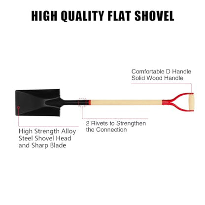 VNIMTI Spade Shovel for Digging, Heavy Duty Spade Shovel with Wooden D-Handle, Square Flat Shovel for Gardening and Edging, 45 Inches