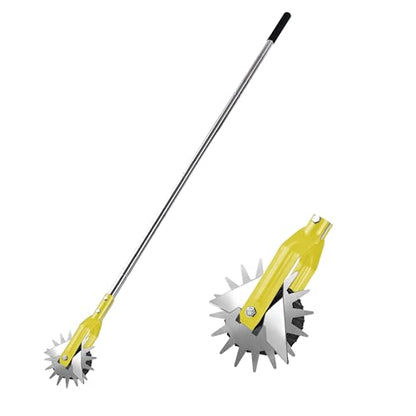 BARAYSTUS Wheel Rotary Edger Lawn Tool, Grass Edge Trimmer, Sidewalk Manual Lawn Edger, Strong 3 Sections Stainless Steel Handle with Cushion Grip, 58.3-Inch - color: Yellow