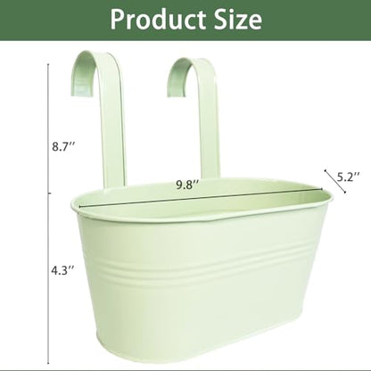 2 Pack 10" Balcony Hanging Metal Fence Planters Flower Pots, Mint Green - color: Mint Green