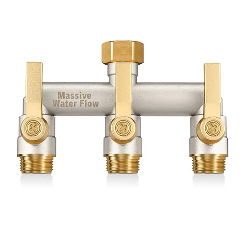 Garden Hose Splitter, 3 Way Hose Splitter Heavy Duty Full Flow Solid Brass Nickel Plated Spigot Splitter Valve with Metal Handle, Outdoor Faucet Splitter, 3/4 - Inch Frost Resistant Hose Adapter - style: Nickel Plated 3 way