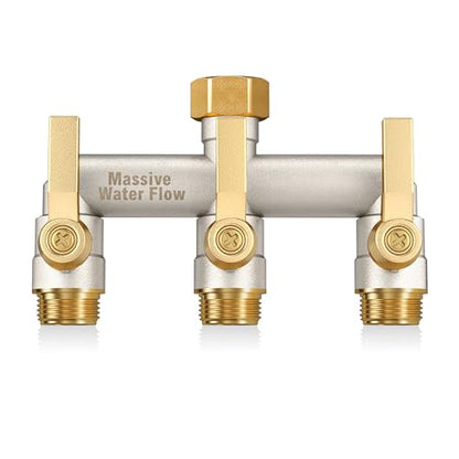 Garden Hose Splitter, 3 Way Hose Splitter Heavy Duty Full Flow Solid Brass Nickel Plated Spigot Splitter Valve with Metal Handle, Outdoor Faucet Splitter, 3/4 - Inch Frost Resistant Hose Adapter - style: Nickel Plated 3 way