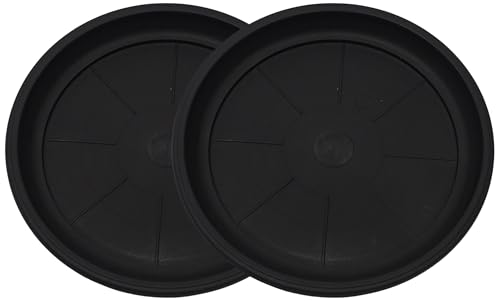 13" Heavy Duty Tray/Saucer (2 Pack) Country Look, Pot/Planter Base for Indoor/Outdoor Decor Use. Long Lasting, Reusable Light Weight (13 inches, Black) - color: Black, size: 13 inches