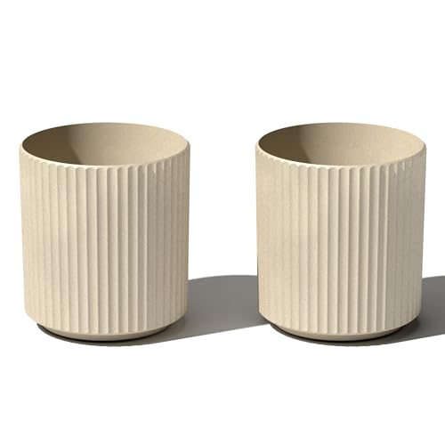 Veradek Demi Series Planter - Large Round Outdoor Planter - color: Sand, size: 12 inch - 2 Pack