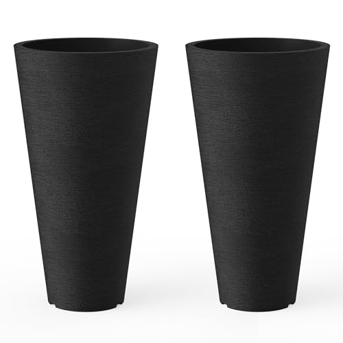 Kante 2-Pack All-Weather 18" H Round Tapered Black Plastic Planters - color: Black, size: 18" H
