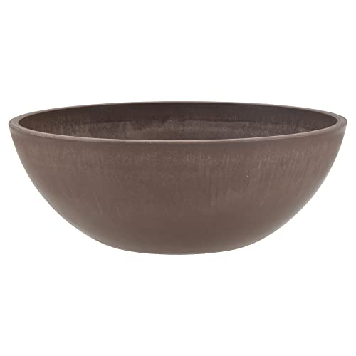 PSW Pot Collection M30C 10-inch Plastic/Stone/Wood Composite Low Bowl Planter – No Drainage Hole (Drillable), Shallow Indoor/Outer Pot for Succulents, Bonsai, Fairy Gardens, Herbs, Chocolate - color: Chocolate, size: 12 Inch