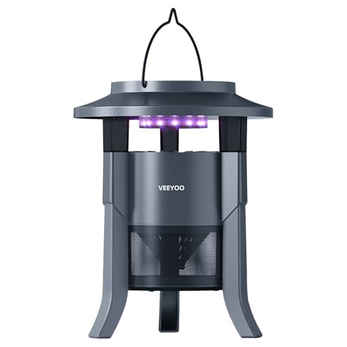 Solar Mosquito Trap Outdoor Waterproof, Rechargeable Fly Trap with Solar Panel Sensor and Lighting, Mosquito Zapper Flying Insect Bug Trap for Home, Patio, Backyard, Camping