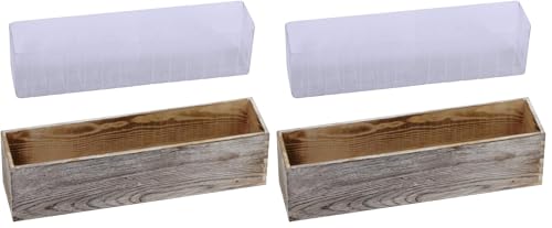 Windiy Rustic Rectangular Wood Planter Box - Whitewashed, 17.3" L x 3.9" W x 3.9" H, Indoor/Outdoor, Medium Size, Country Rustic Style, Decorative Rustic Design with Removable Plastic Liner - color: Whitewashed, size: Medium