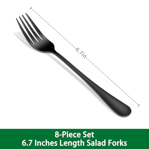 8-Piece Black Salad Forks Set, 6.7 Inch Stainless Steel Dessert Forks, Metal Silverware Small Forks For Kitchen - color: Black