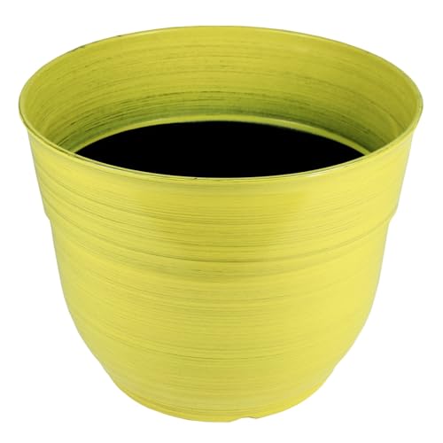 Garden Elements Indoor/Outdoor Glazed Brushed Happy Plastic Planter, Large, Bright Yellow, 15" - color: Bright Yellow