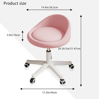 Rolling Stool – Ergonomic Swivel Seat, Adjustable Height, Ultra-Quiet Wheels, Padded PU Leather Cushion, for Salon, Office, Massage & Medical Use Pink 1 - color: Pink