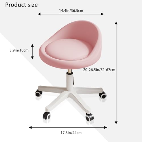 Rolling Stool – Ergonomic Swivel Seat, Adjustable Height, Ultra-Quiet Wheels, Padded PU Leather Cushion, for Salon, Office, Massage & Medical Use Pink 1 - color: Pink
