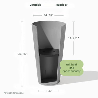 Veradek Demi Series Tall Planter - Tall Tapered Outdoor Planter with Shelf - color: Gray, style: Narrow Groove -2 Pack