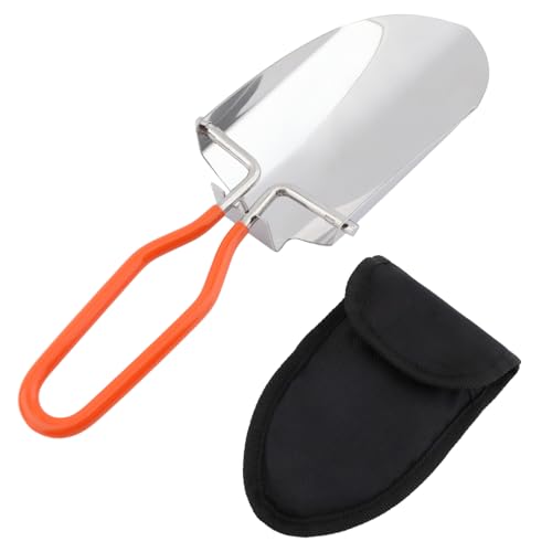 Folding Camping Shovel, Mini Lightweight Garden Shovel, Stainless Steel Hiking Trowel Entrenching Tool, Digging Shovel with Carrying Pouch, for Planting, Transplanting, Weeding, Digging Soil(8.8inch)